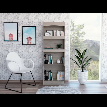 Tuhome Simma Bookcase, Metal Hardware, Three Shelves, Double Door Cabinet, Light Gray BLZ5563